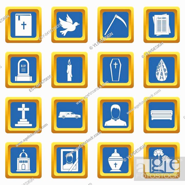Stock Photo: Funeral icons set in blue color isolated illustration for web and any design.