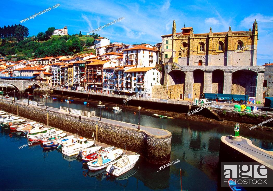 Stock Photo: Harbour and old town. Ondarroa, Vizcaya province, Basque Country, Spain.
