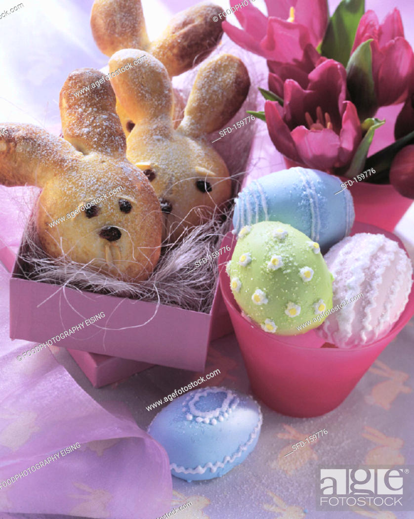 Stock Photo: Easter bunny and filled eggs in yeast dough (2).