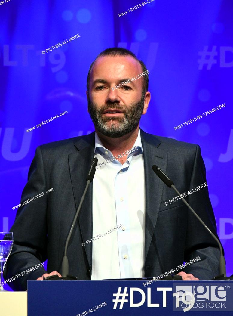 Stock Photo: 13 October 2019, Saarland, Saarbrücken: Manfred Weber (CSU), deputy party leader of the CSU, speaks at the Germany Day of the Young Union.