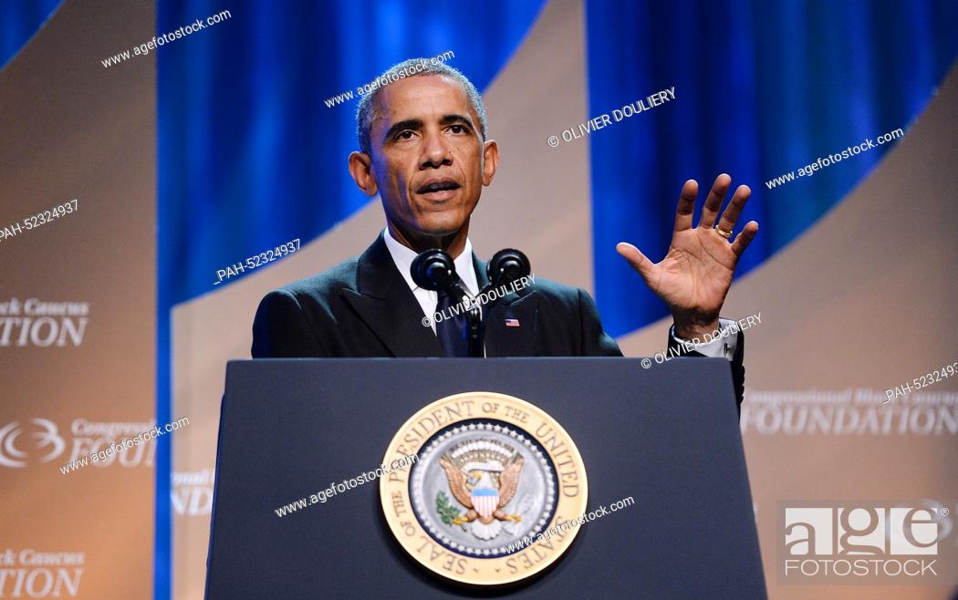 Stock Photo: United States President Barack Obama makes remarks at the Congressional Black Caucus Foundation Annual Phoenix Awards dinner at the Walter E.