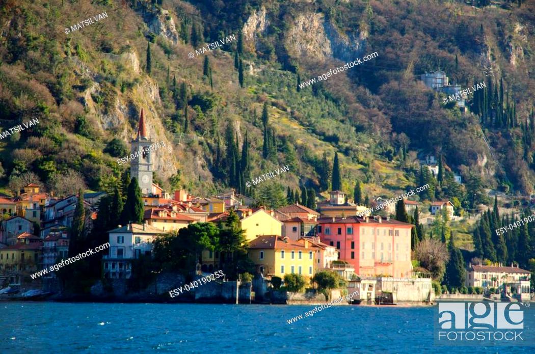 Stock Photo: Old village on the lake front on lake como in italy.