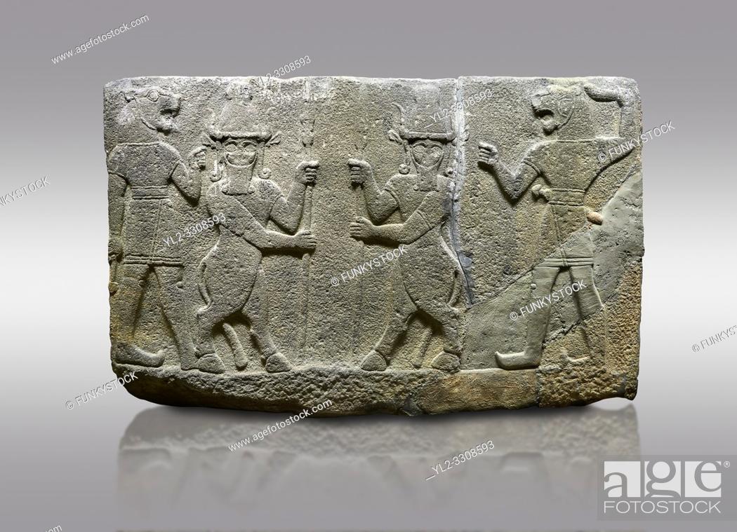 Stock Photo: Hittite relief sculpted orthostat stone panel of Herald's Wall. Basalt, KarkamÄ±s, (KargamÄ±s), Carchemish (Karkemish), 900-700 B. C.
