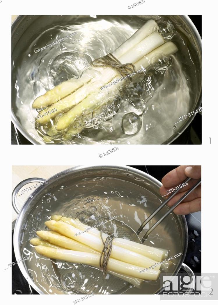Stock Photo: Cooking asparagus.