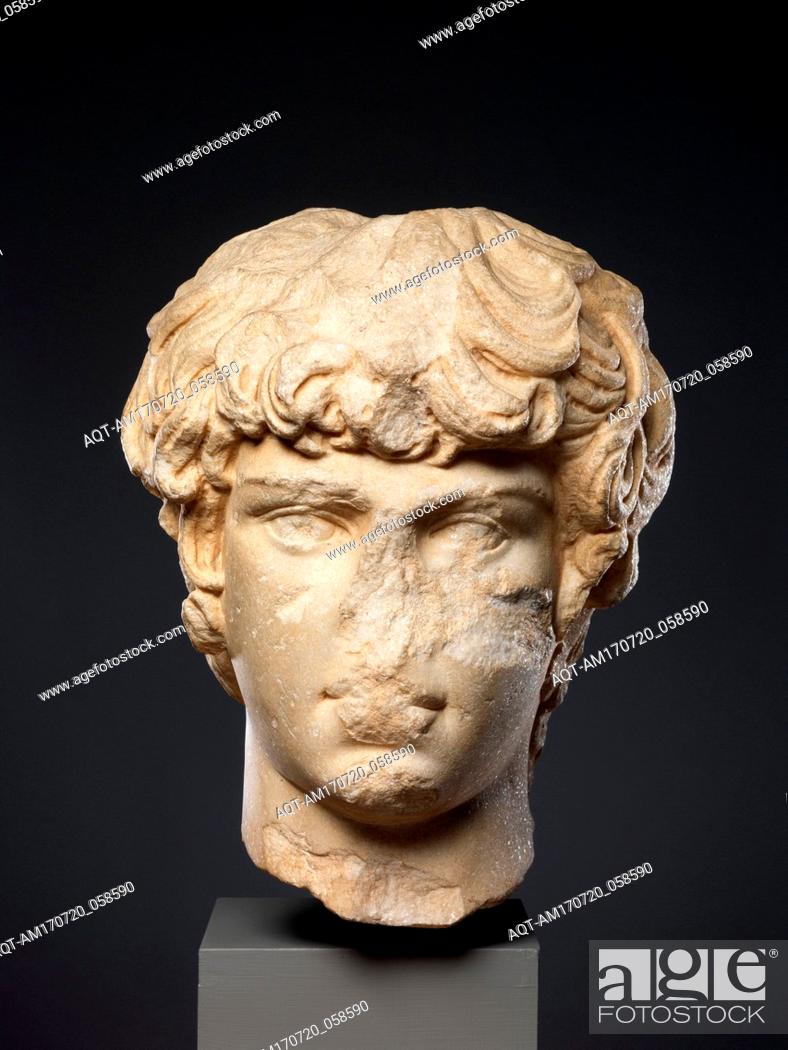 Stock Photo: Marble portrait head of Antinoos, Late Hadrianic, ca. A.D. 130â€“138, Roman, Marble, Height: 14 1/2 in. (36.8 cm), Stone Sculpture.