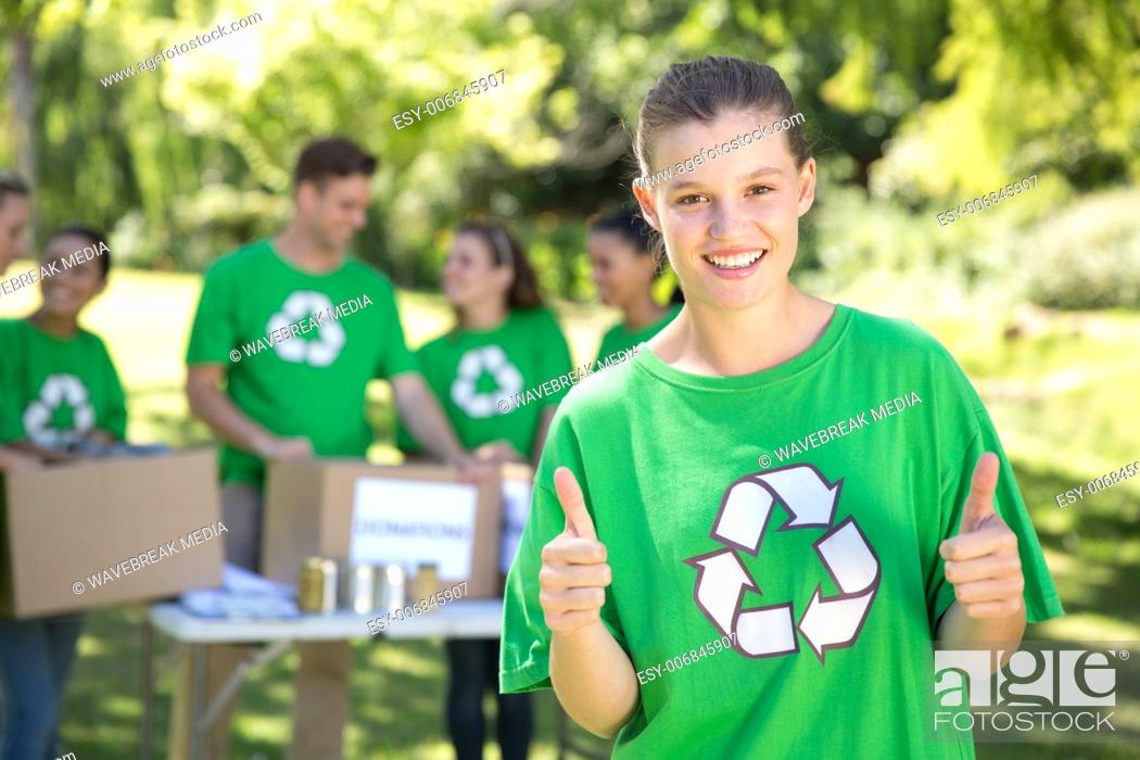 Stock Photo: Happy environmental activists in the park.