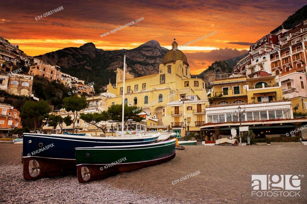 Stock Photo: beautiful scenic of positano town most popular traveling destination in southen of italy.