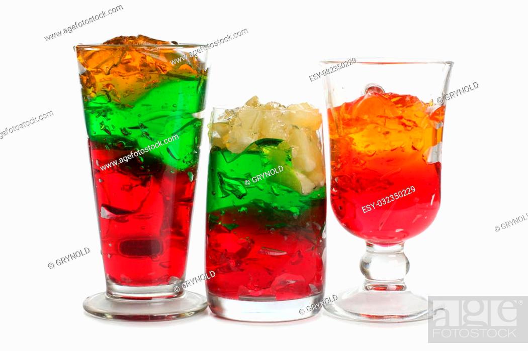 Stock Photo: Glass jars with colorful cocktails on a white background.