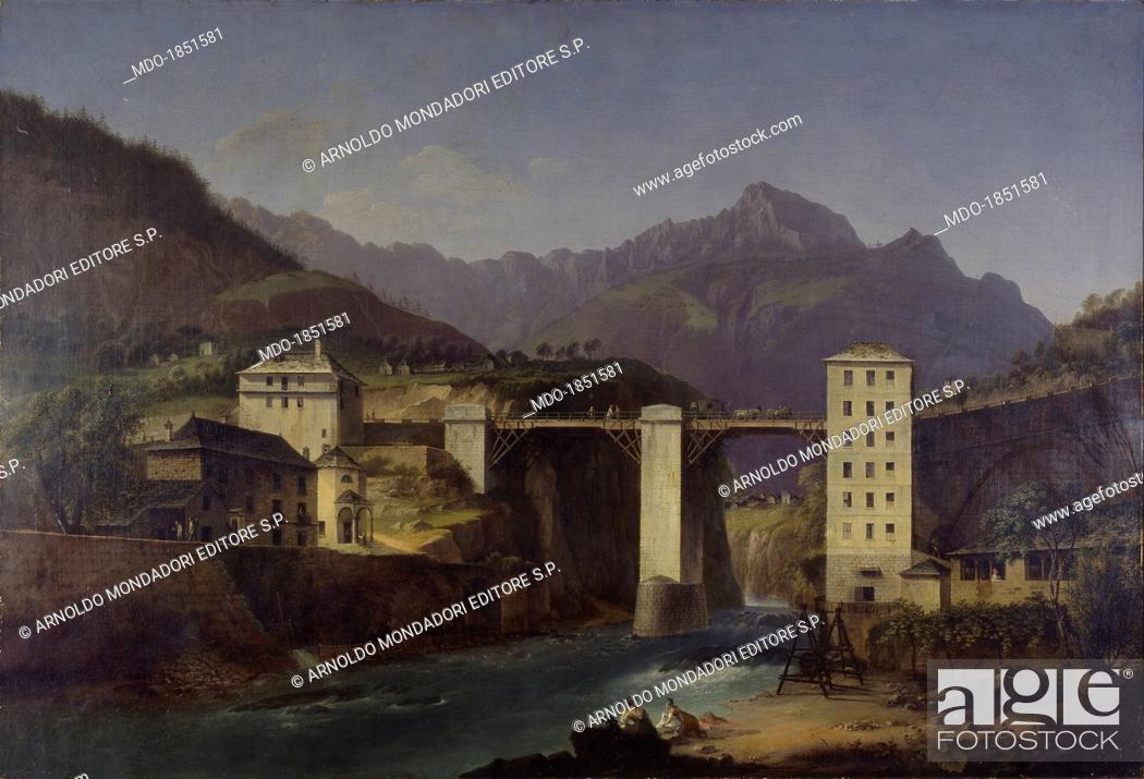 Stock Photo: Bridge over Devero at Crevola, by Marco Gozzi, 1820, 19th century, oil on canvas, 81.5 x 110.5 cm. Italy, Lombardy, Milan, Brera Collection.