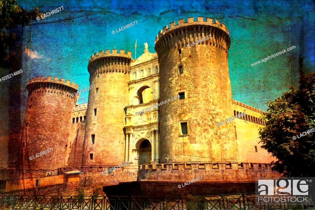 Stock Photo: The medieval castle of Maschio Angioino or Castel Nuovo (New Castle), Naples, Italy.