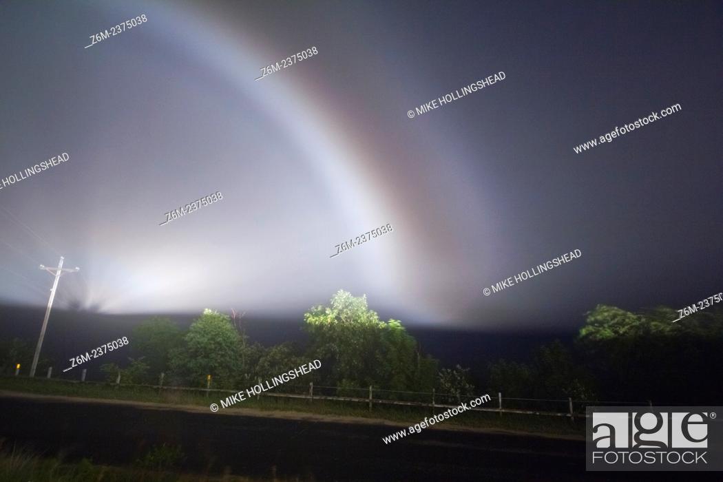 Stock Photo: Fogbow forms in headlights of car in western Iowa.