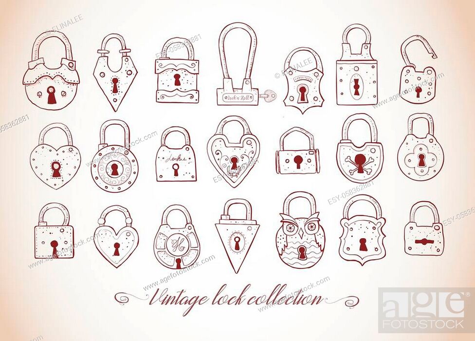 Set of doodle vintage locks. Vector sketch illustration, Stock Vector,  Vector And Low Budget Royalty Free Image. Pic. ESY-058362881