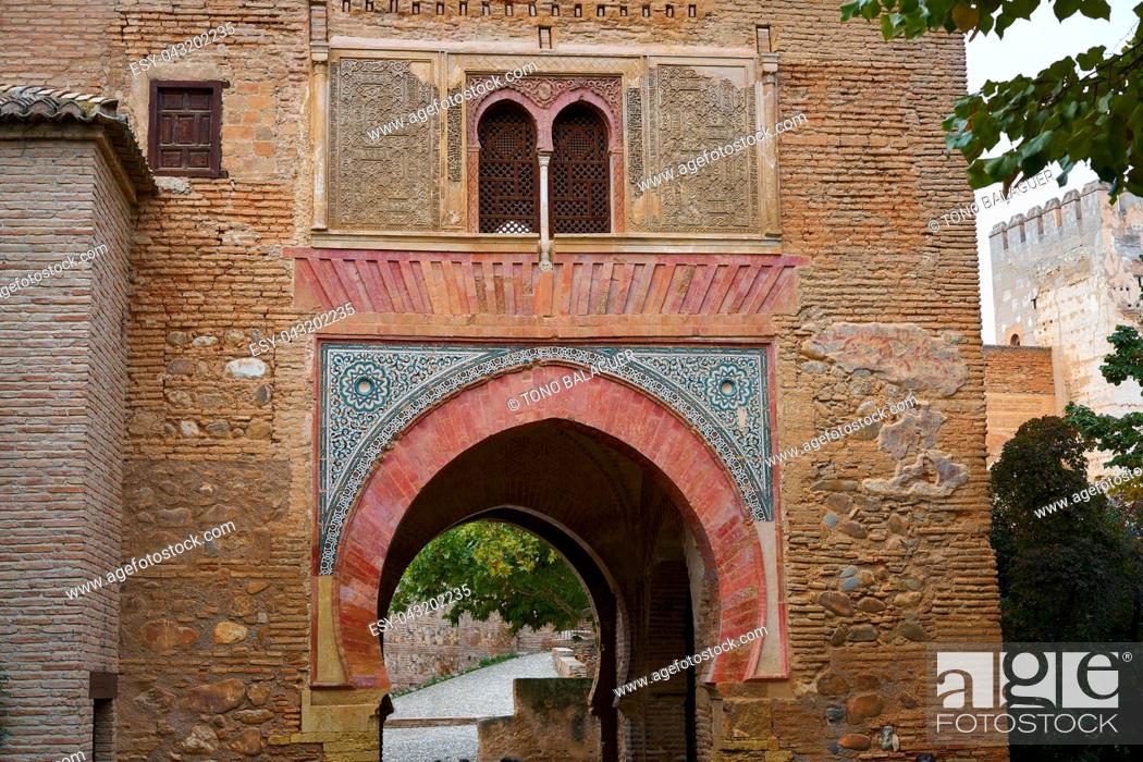 Stock Photo: Alhambra arch Puerta del vino in Granada of Spain Wine muslim Door.