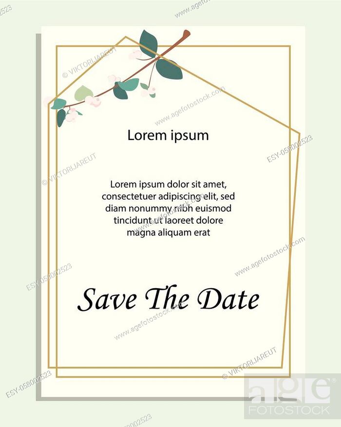 Stock Vector: Card with leaves and geometrical frame. Wedding ornament concept. Floral poster, invite. Vector decorative greeting card, invitation design background.