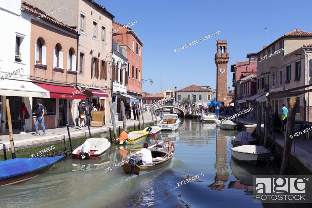 Stock Photo: Typical canal scene, Murano, Province of Venice, Italy, .