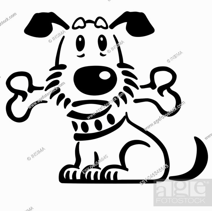 cartoon puppy dog with a bone in his mouth . Black and white vector  illustration, Stock Vector, Vector And Low Budget Royalty Free Image. Pic.  ESY-046546645 | agefotostock