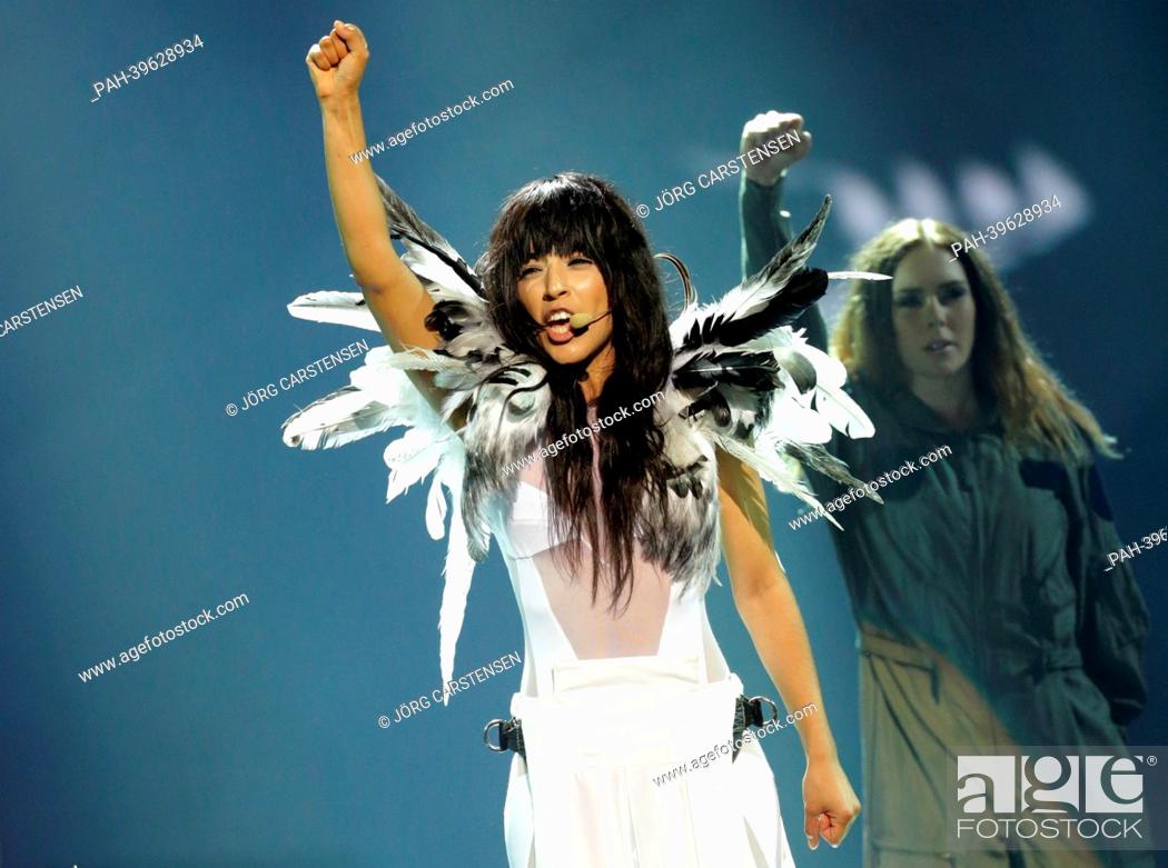 Stock Photo: Swedish singer Loreen, winner of the ESC 2012, performing during the Grand Final of the Eurovision Song Contest 2013 in Malmo, Sweden, 18 May 2013.
