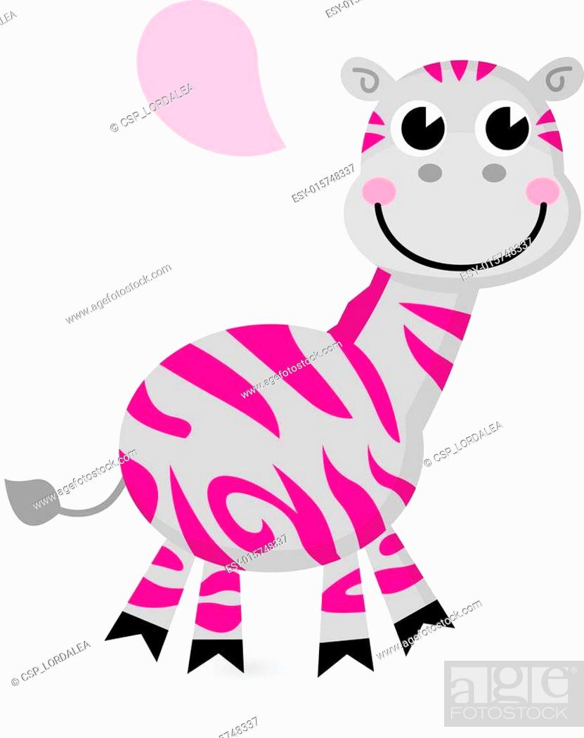 Stock Vector: Cute pink zebra isolated on white.