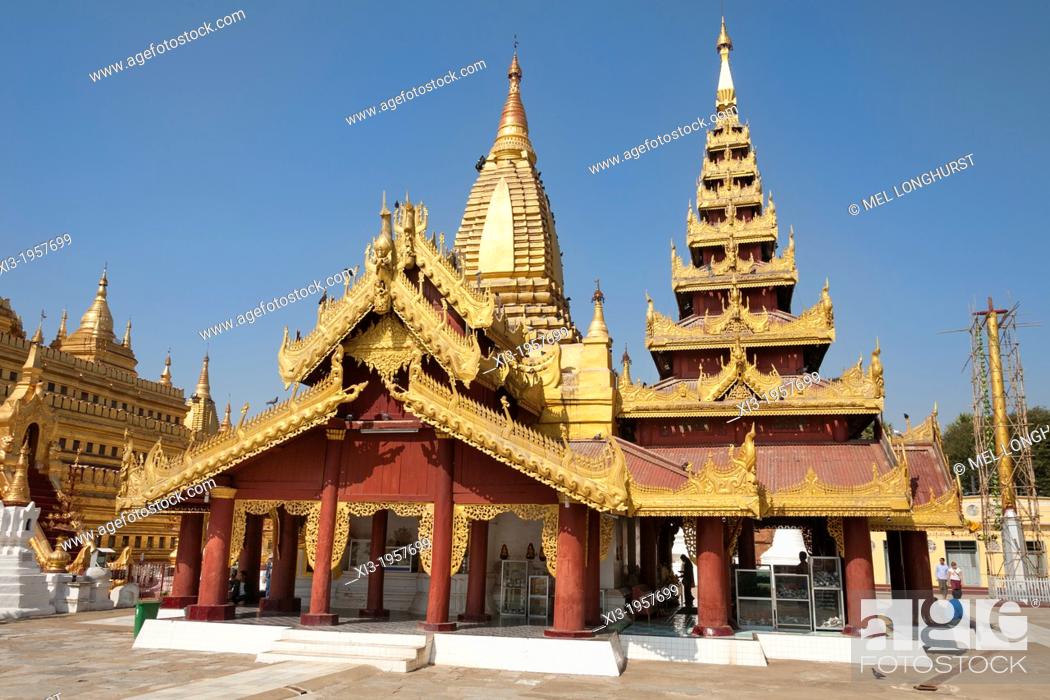 Stock Photo: A prayer hall at Shwezigon Pagoda, near Wetkyi-in and Nyaung U, Bagan, Myanmar, (Burma).