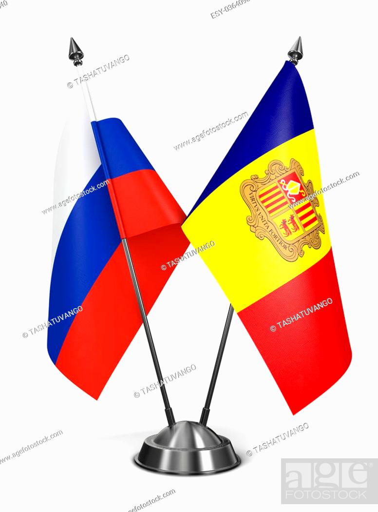 Stock Photo: Russia and Andorra - Miniature Flags Isolated on White Background.