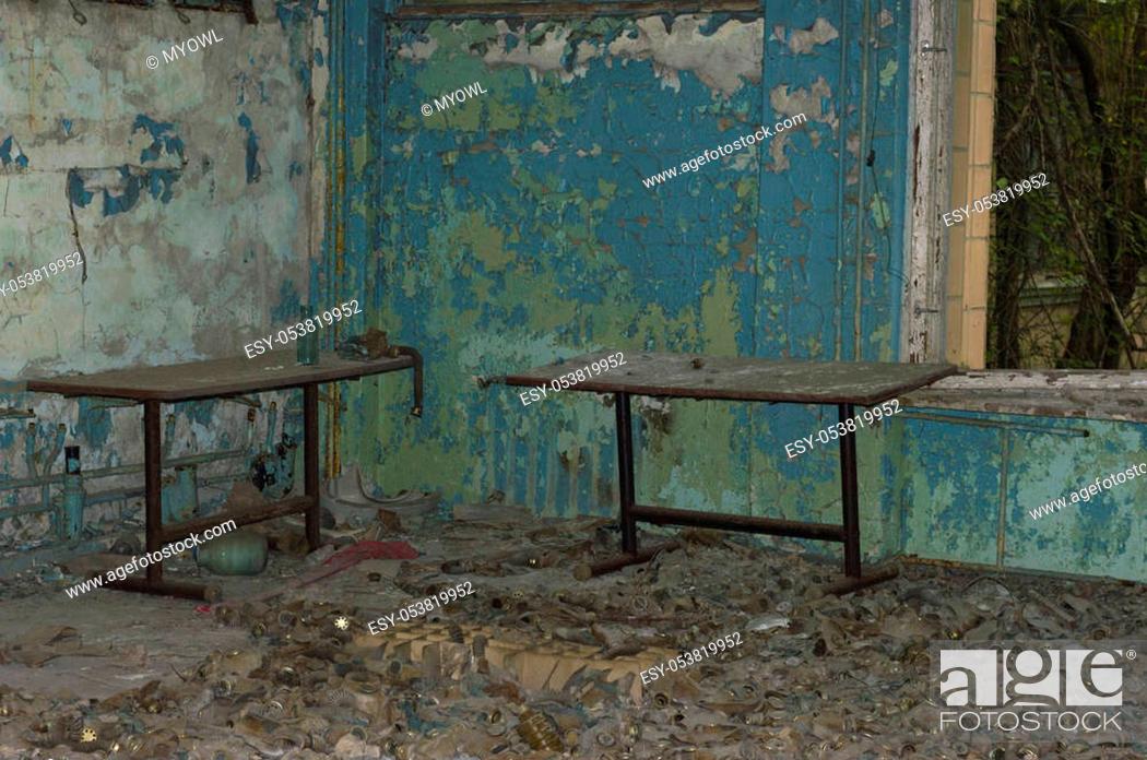 Stock Photo: Abandoned Room In Ghost Town of Chernobyl Within Chernobyl Alienation Zone.