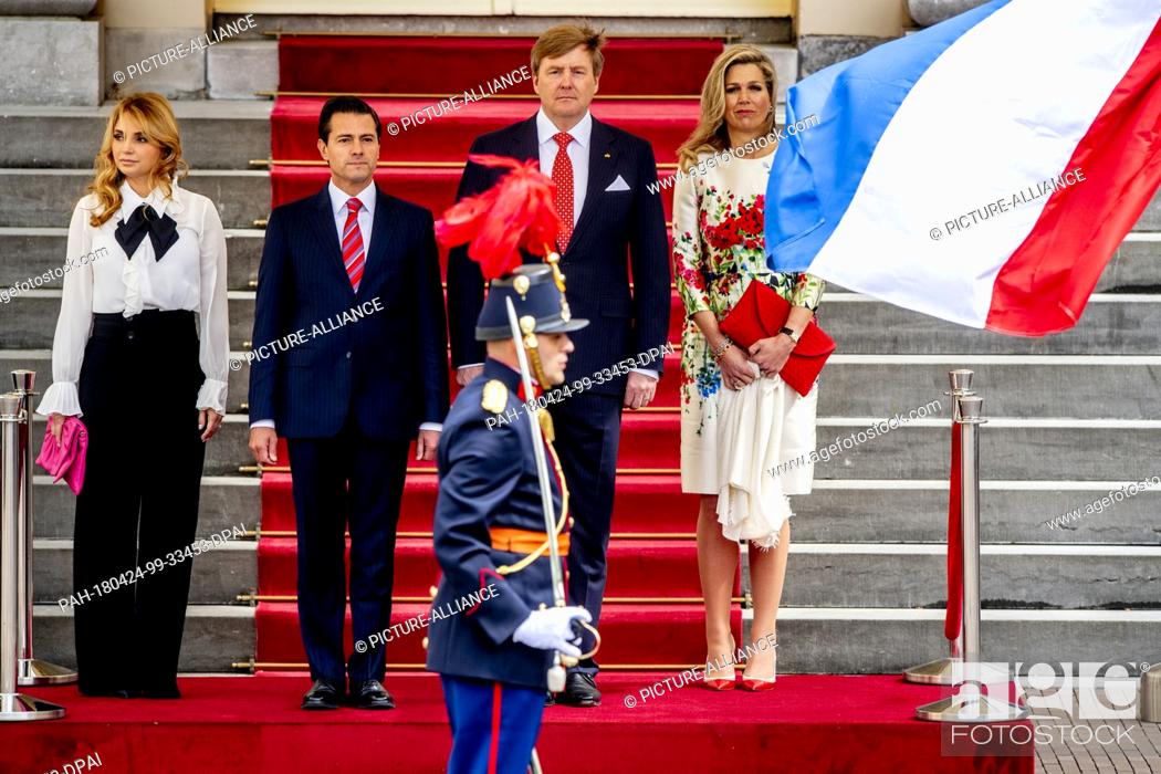 Stock Photo: King Willem-Alexander and Queen Maxima of The Netherlands receive president Pena Nieto of Mexico and his wife Angelica Rivera de Pena at Palace Noordeinde in.