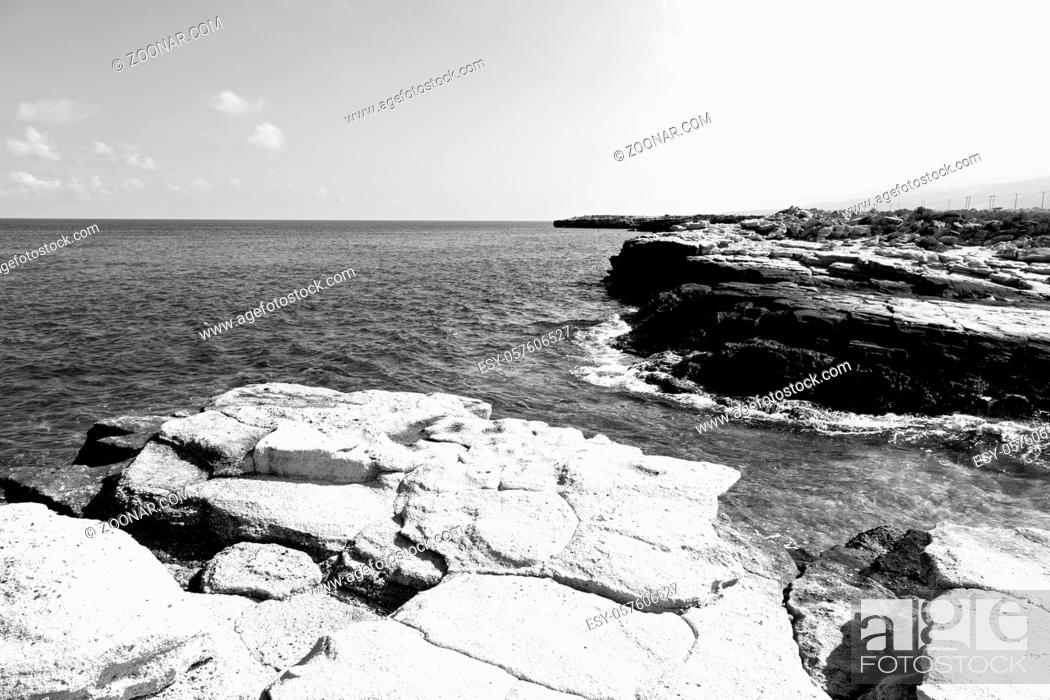 Stock Photo: relax near sky in oman coastline sea ocean gulf rock and beach.