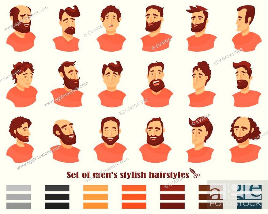 Set of men hairstyles with beards and mustache. .Gentleman haircuts and  shaves, Stock Vector, Vector And Low Budget Royalty Free Image. Pic.  ESY-041947988 | agefotostock