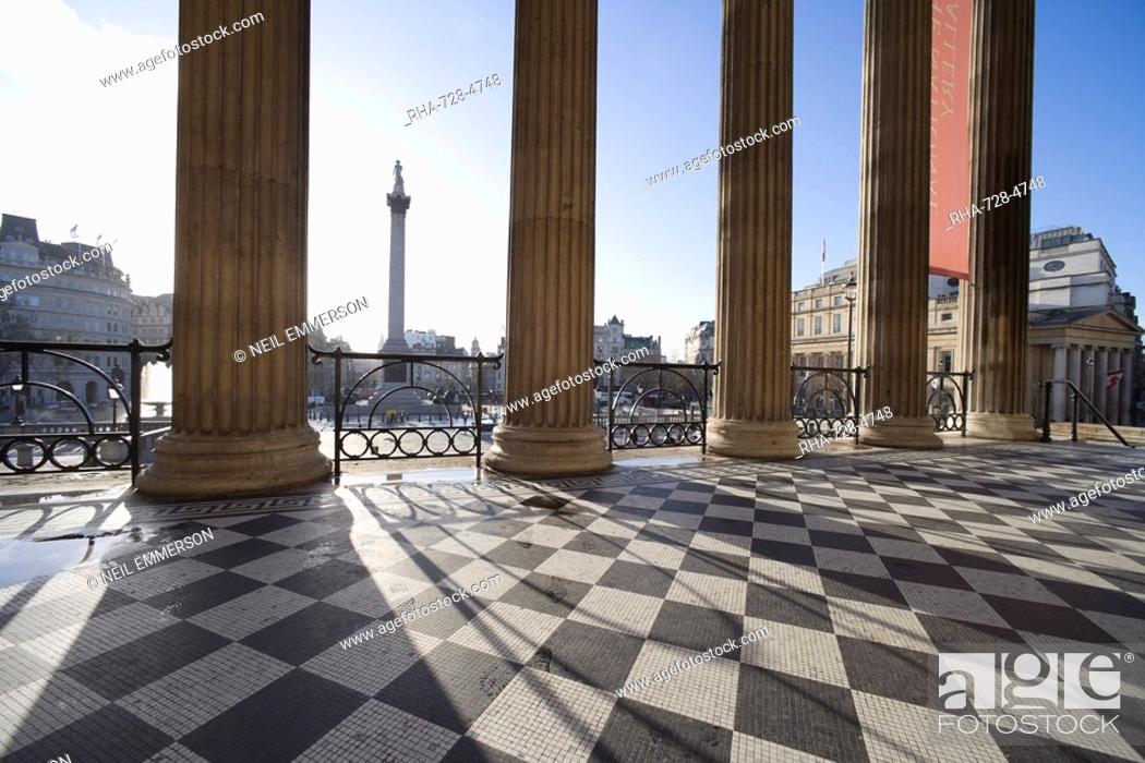 Stock Photo: Trafalgar Square from the National Gallery, London, England, United Kingdom, Europe.