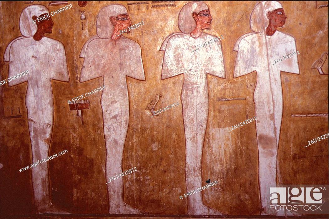 Stock Photo: Luxor, West bank, King’s Valley, Seti I tomb (KV47). Burial chamber, pillared hall before the burial chamber, Book of the Gates.