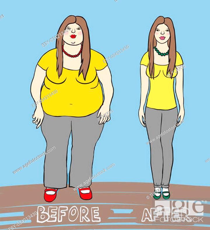 vector illustration of a woman before and after weight-loss program or  competition, Stock Vector, Vector And Low Budget Royalty Free Image. Pic.  ESY-034213430 | agefotostock