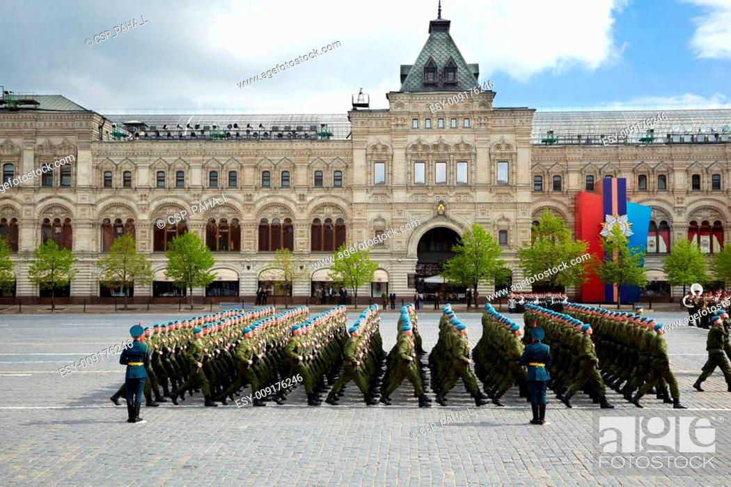 Stock Photo: MOSCOW - MAY 9: Sub-unit of blue berets marches on Victory Day celebration on Red Square, May 9, 2011, Moscow, Russia. In Russia blue berets is a name of the.