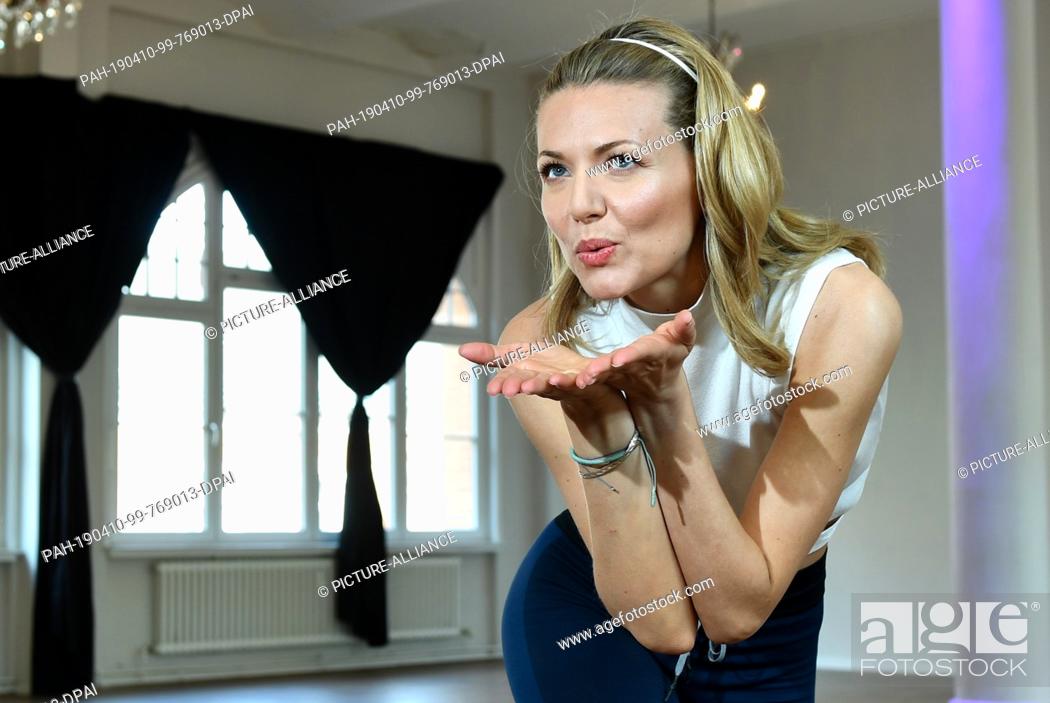 Stock Photo: 10 April 2019, Berlin: Ella Endlich training for the RTL dance show ""Let's Dance"" at the Stagefactory Dance and Drama School.