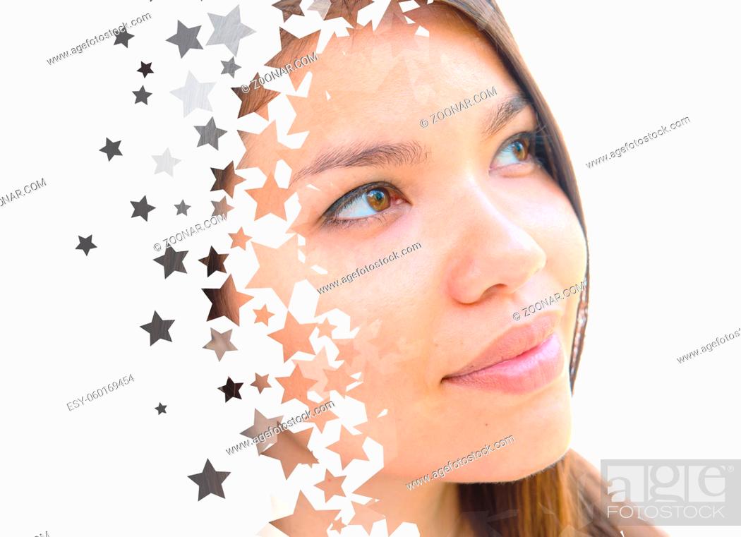 Imagen: Bright portrait of a young lady combined with an image of countless stars.
