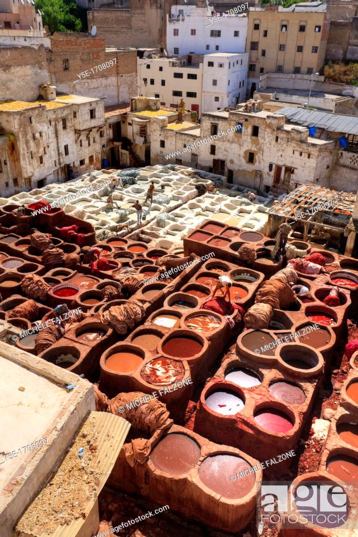 Stock Photo: Morocco, Fes, Medina Old Town, Traditional old tanneries.