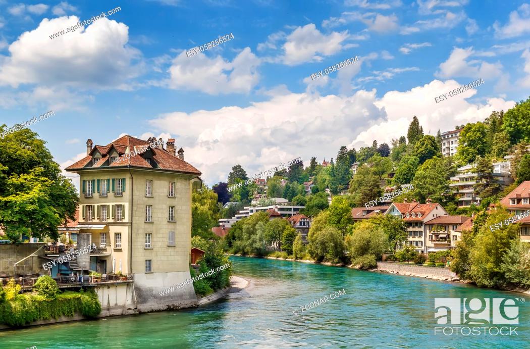 Stock Photo: View of Aare river in Bern old town, Switzerland.