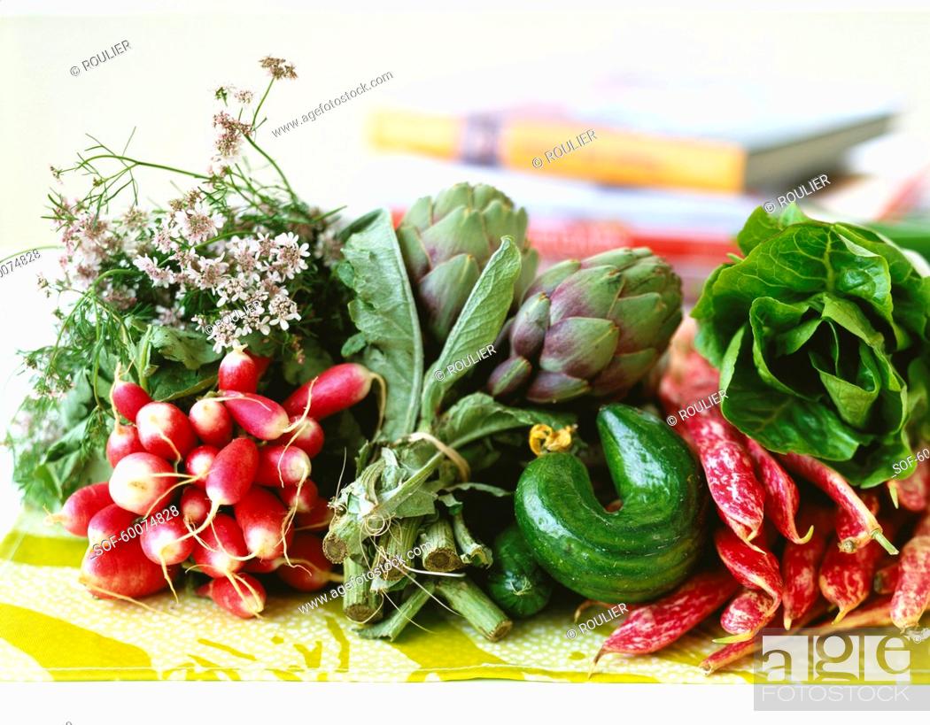 Stock Photo: Food And Drink, Plant, Fresh, Flower, Season, Leaf, Spring, Garden, Vegetables, Ingredient, Family, Dish, Blossom, Classic, Bloom, Herb, Still Life, Blurred, Harvest, Salad, Composition, Bed, Crop, Herbal, Grape, Produce, Out-Of-Focus, Trend, Lettuce, Pumpkin