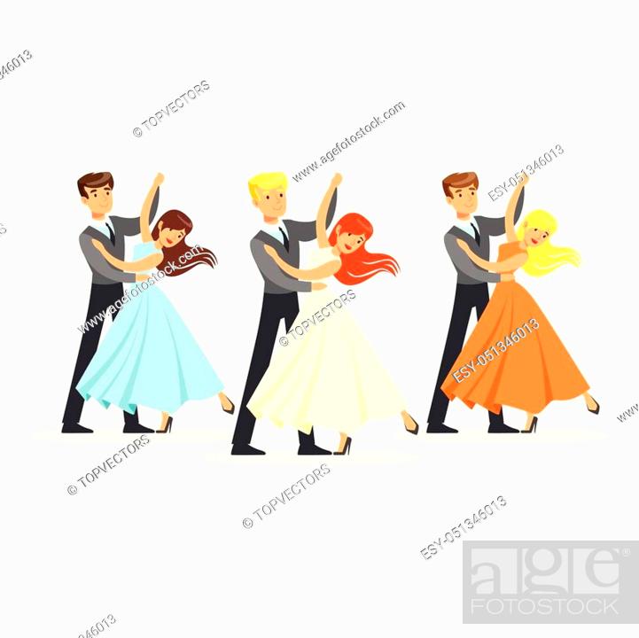 Cartoon couples characters of professional ballroom dancers dancing waltz  on stage, Stock Vector, Vector And Low Budget Royalty Free Image. Pic.  ESY-051346013 | agefotostock