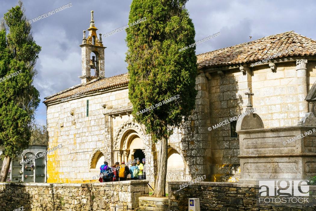 Stock Photo: The church of Santa María de Melide, listed as a National Monument, is the jewel of the Romanesque. French Way, Way of St. James.