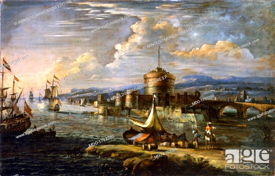 Stock Photo: Sea Harbour near Castel Sant'Angelo, by Johann Anton Eisman also known as Isman, 17th century, canvas. Italy, Veneto, Padua, Civic Museums.