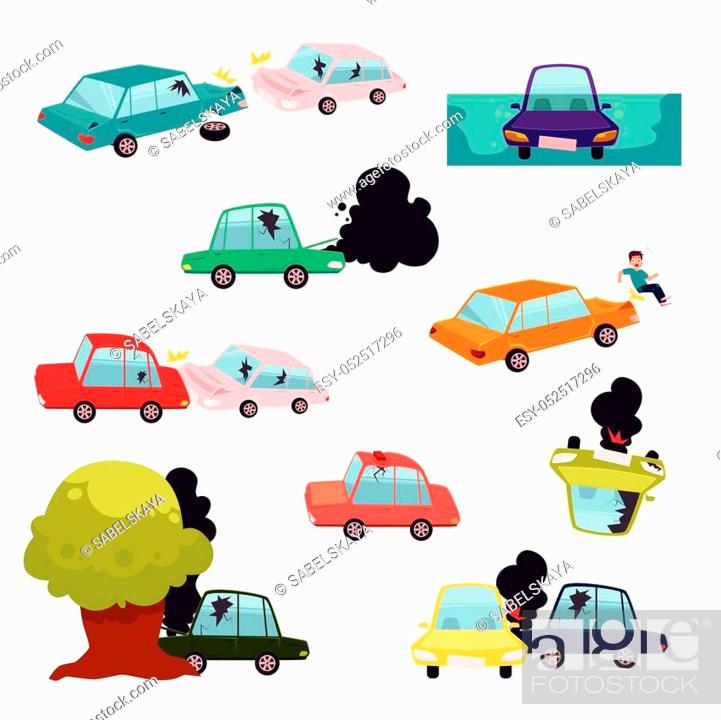 Car crash, road accident, motor vehicle collision set, flat cartoon vector  illustration isolated on..., Stock Vector, Vector And Low Budget Royalty  Free Image. Pic. ESY-052517296 | agefotostock