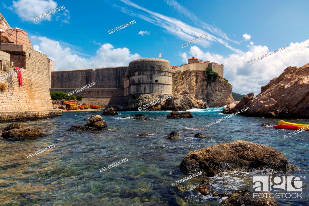 Stock Photo: Beautiful Outer Fortress Walls of Dubrovnik Croatia Cityscape Detail European Vacation Destination Sightseeing.
