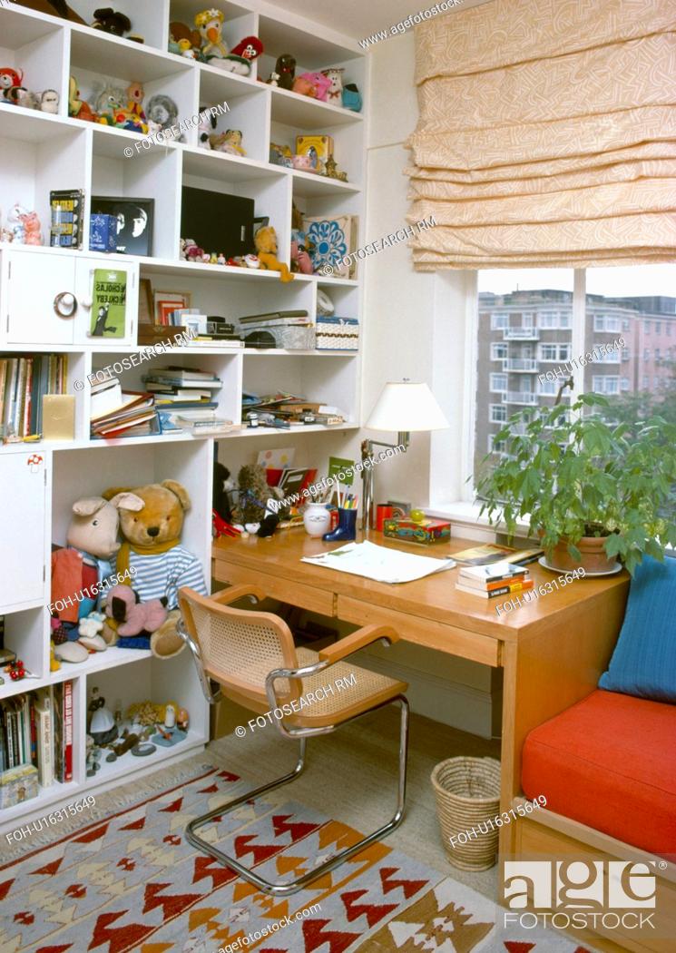 Wall To Ceiling Cube Shelving In Study, Can You Put A Bookcase In Front Of Window