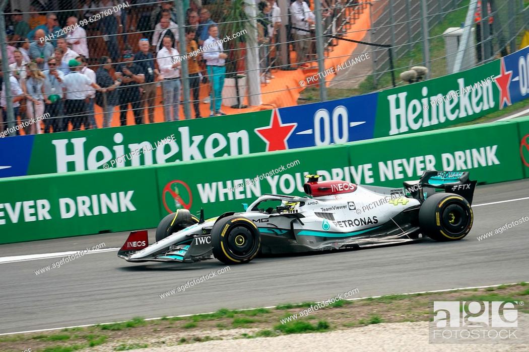 Stock Photo: 04 September 2022, Netherlands, Zandvoort: Motorsport: Formula 1 World Championship, Dutch Grand Prix, Race: Lewis Hamilton from Great Britain of Team Mercedes.