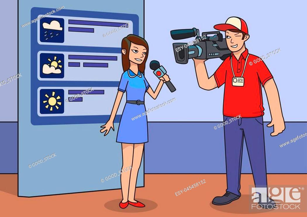 Cameraman and presenter shooting weather forecast in the TV Studio, Stock  Vector, Vector And Low Budget Royalty Free Image. Pic. ESY-045458152 |  agefotostock