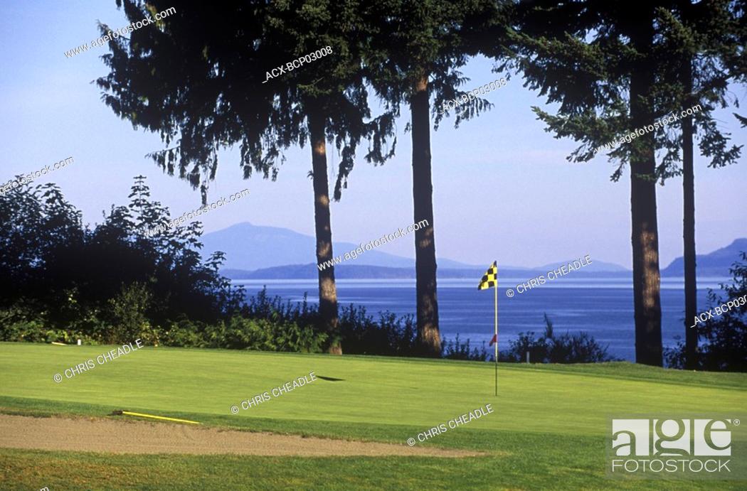 Stock Photo: Qualicum Beach Memorial Golf Course, Overlooking Georgia Strait, Vancouver Island, British Columbia, Canada.