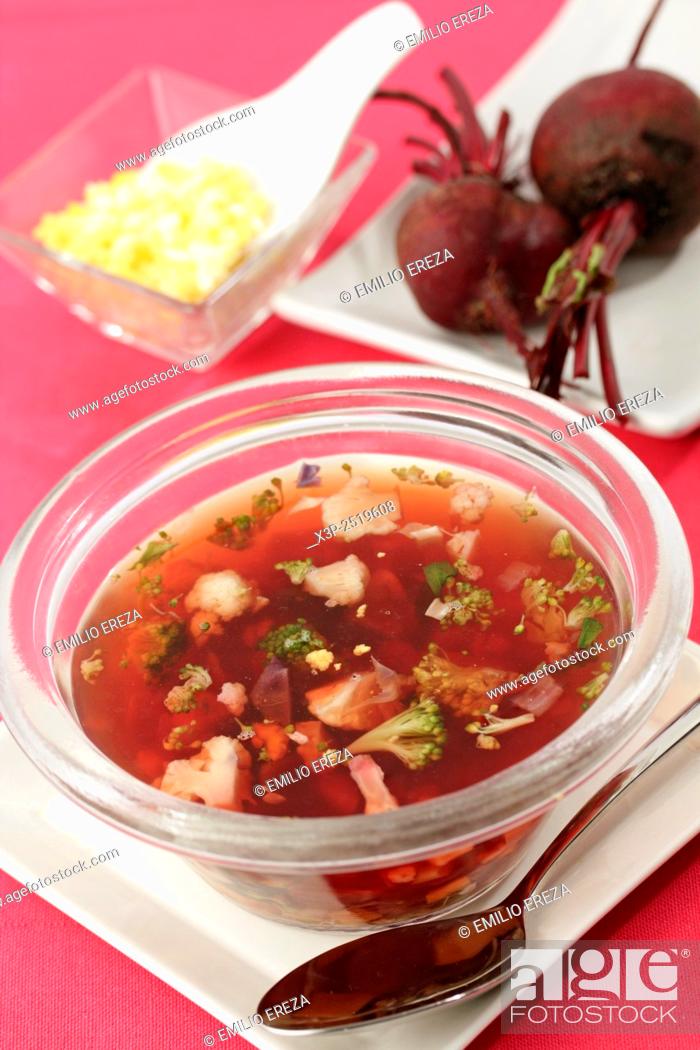 Stock Photo: Pink minestrone soup. .
