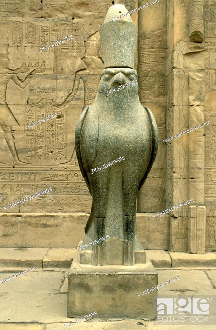 Stock Photo: Edfu, Falcon statue at the temple of Horus.