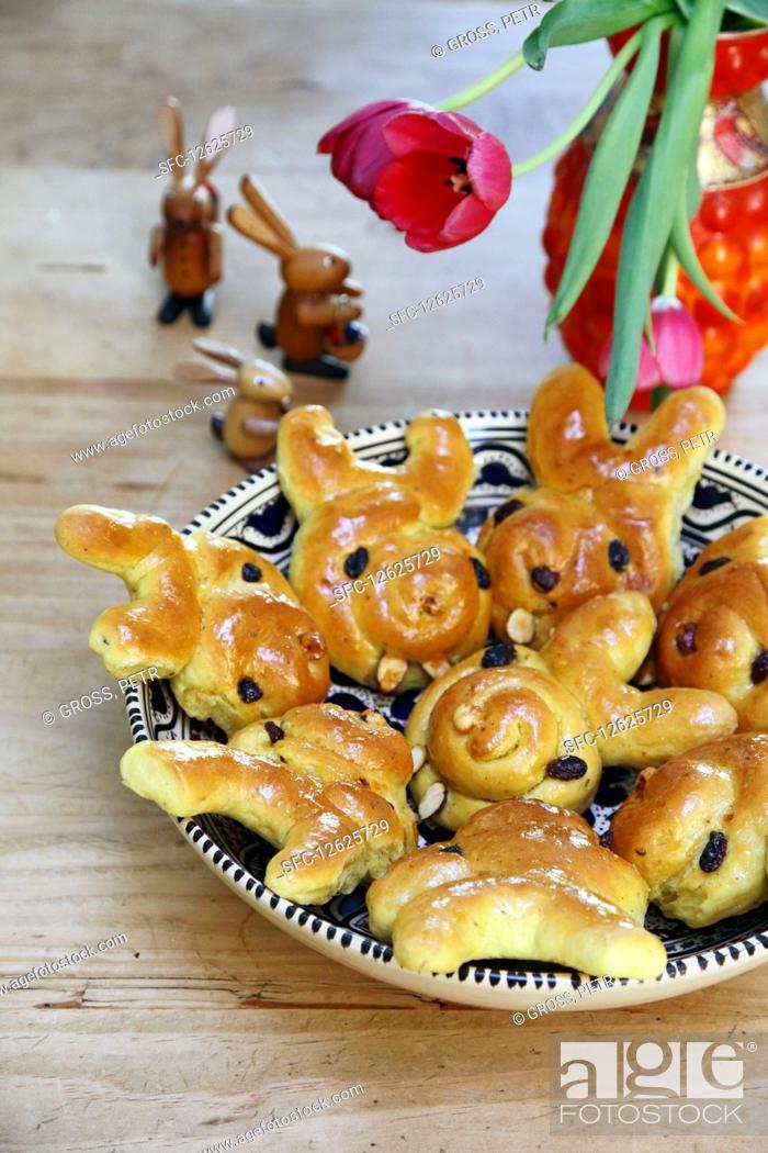 Stock Photo: Yeast dough bunny buns for Easter.