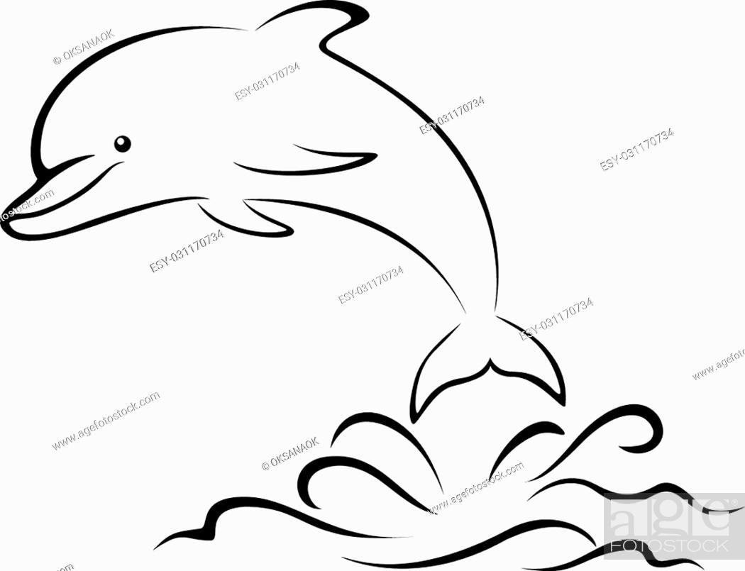 Cartoon Dolphin Jumping Over the Sea Waves, Black Contours Pictogram  Isolated on White Background, Stock Vector, Vector And Low Budget Royalty  Free Image. Pic. ESY-031170734 | agefotostock